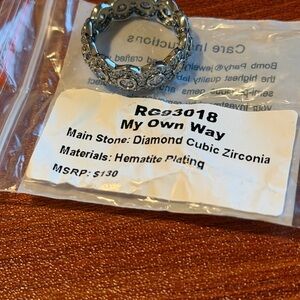 Silver Hematite Plated Ring with Diamond Cubic Zirconia - Size 8